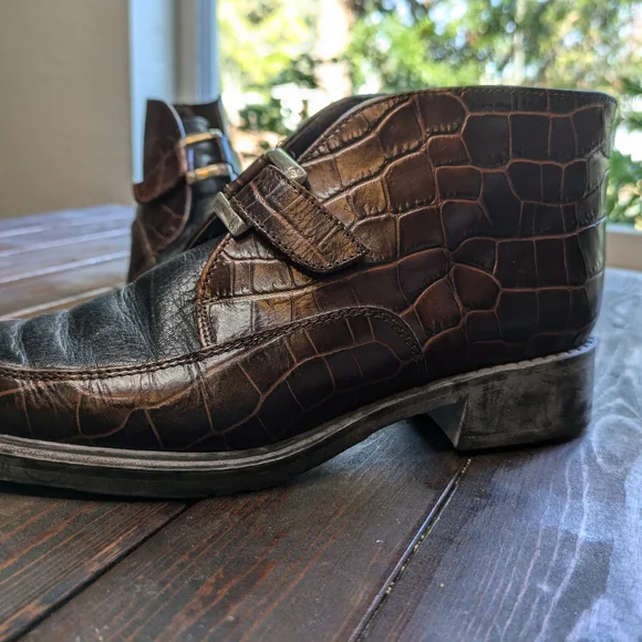 Vintage Brighton Kismet Brown Leather Ankle Boots Bootie Shoe Size 6 Buckle - Picture 3 of 10